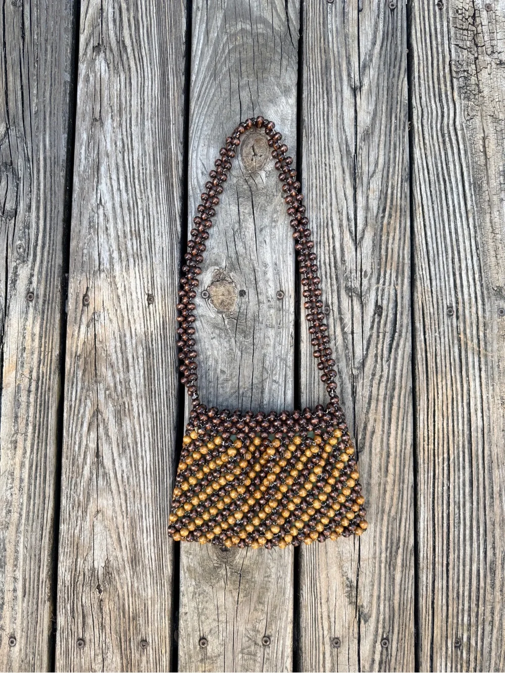 90s 2000s Y2K Wooden Beaded Boho Shoulder Bag Purse